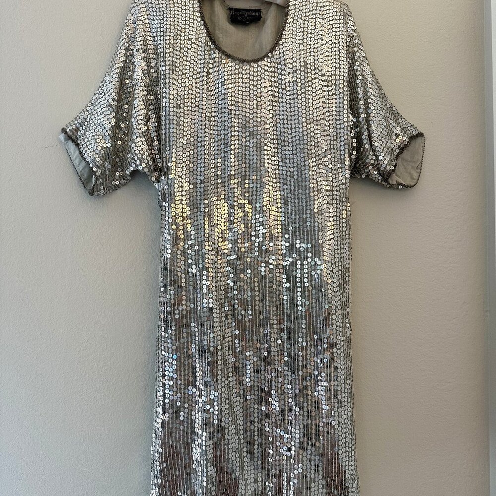 Vintage Full Sequined Royal Feelings Pure Silk Mini Dress - Large